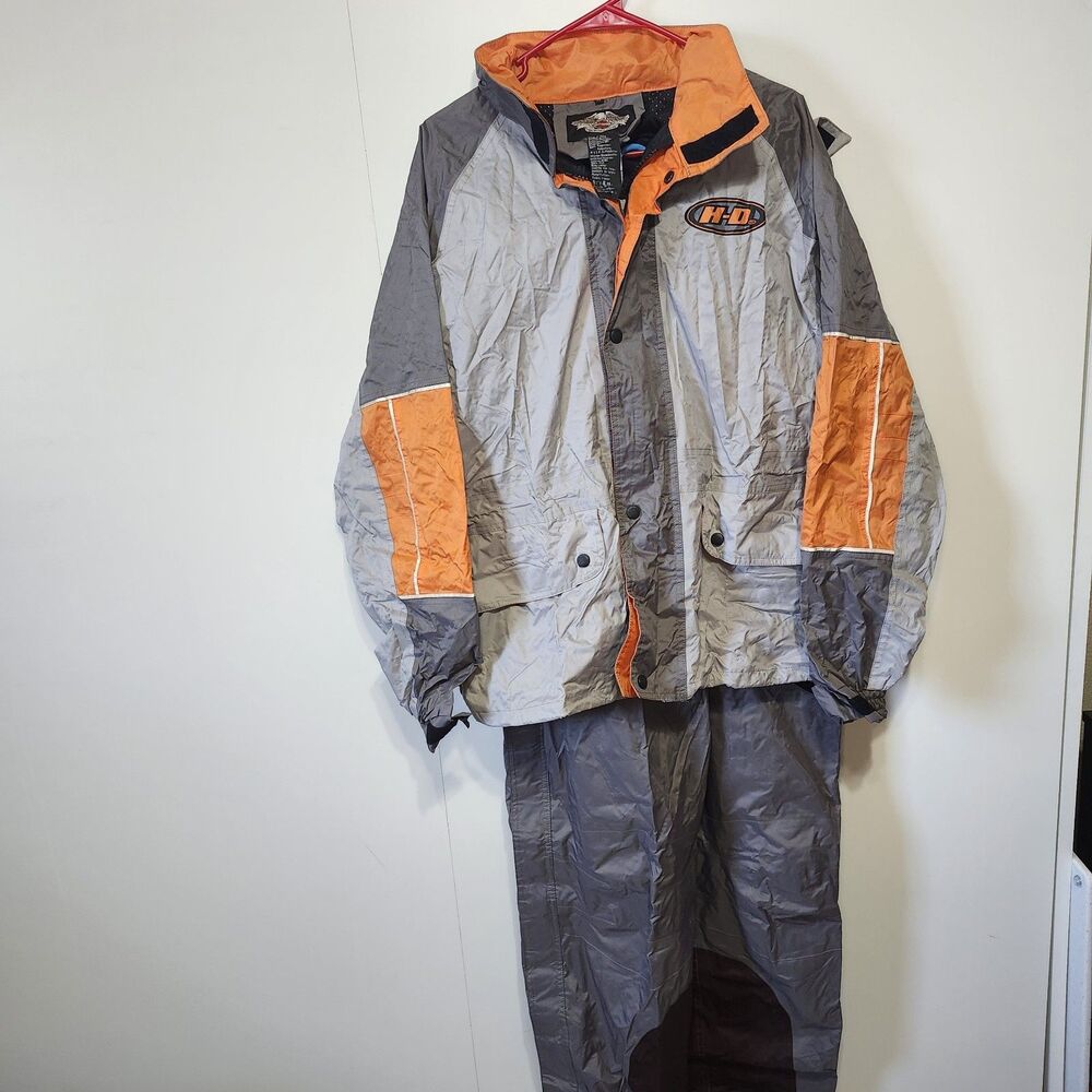 Harley Davidson 2pc Reflective Rain Suit Set Jacket Pants Medium Packable W Bag